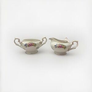 Royal Embassy Monte Carlo Porcelain Floral Creamer & Sugar White Gold Trim